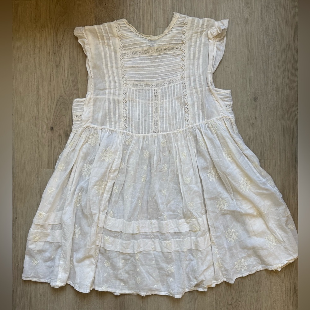 Free People Nobody Like you White Ivory Embroidered Cotton Boho Dress Size Small